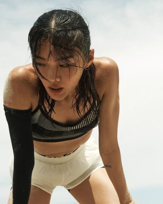 Running SS27 moodboard, clean athletic portrait in black and white